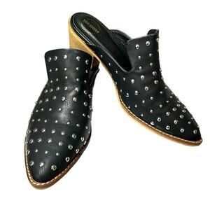 Arider Girl Women’s Cara Studded Stacked Heel Slip On Mules Black Size 9